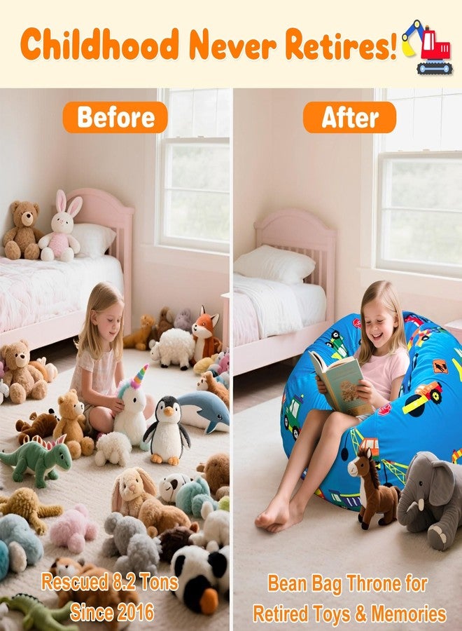 Lukeight Construction Stuffed Animals Storage Bean Bag Chair Cover - Premium Velvet Organizer with YKK Zipper Holds 80+ Plush Toys, Washable Kids Room Decor (No Filling, X-Large) - Image 2